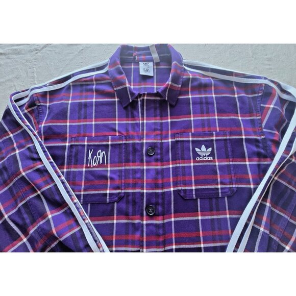 NWOT Authentic Men's Adidas x Korn Heavy Duty Plaid Flannel Overshirt (M) - Picture 5 of 16
